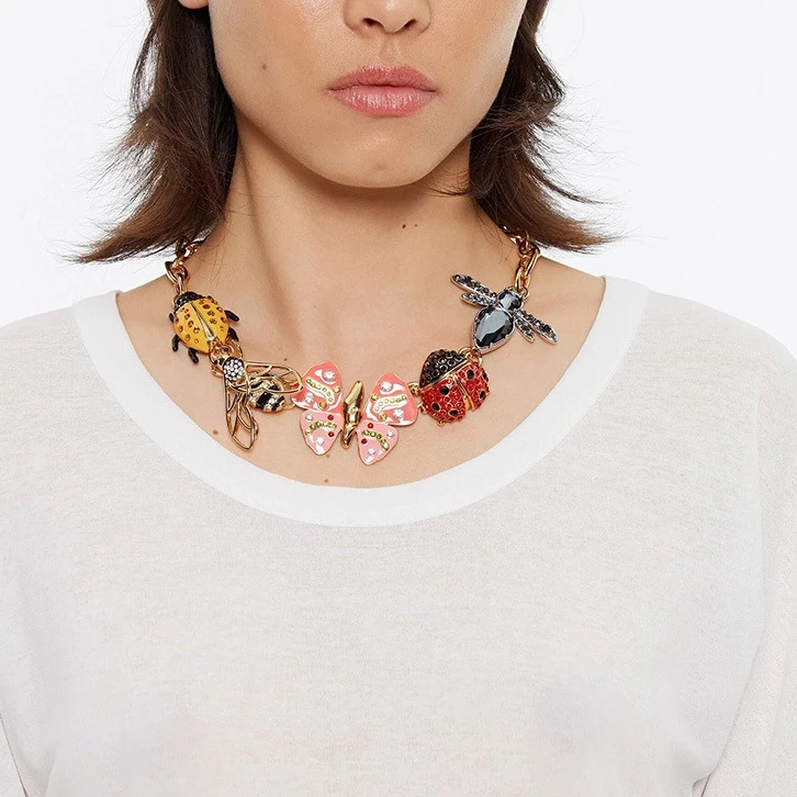 Spanish Retro  Design Colorful Insect  Necklace with Butterfly bees ladybug design, Choker Collarbone Chain
