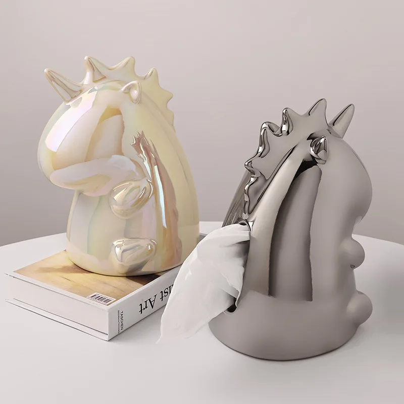 

Light Luxury Unicorn Ceramic Tissue Box Living Room Cute Decorations Dazzle Draw Box Kitchen Supplies Napkin Holder Tissue Boxes