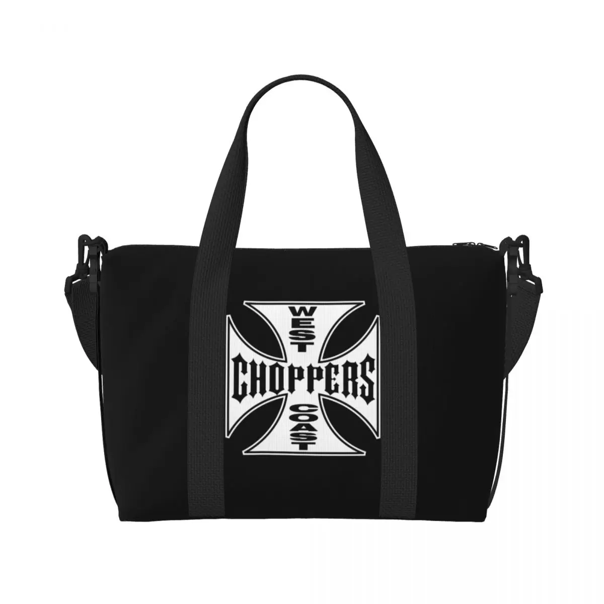 Custom West Coast Iron Cross Choppers Beach Tote Bag for Women Large Compartment Gym Beach Travel Bags