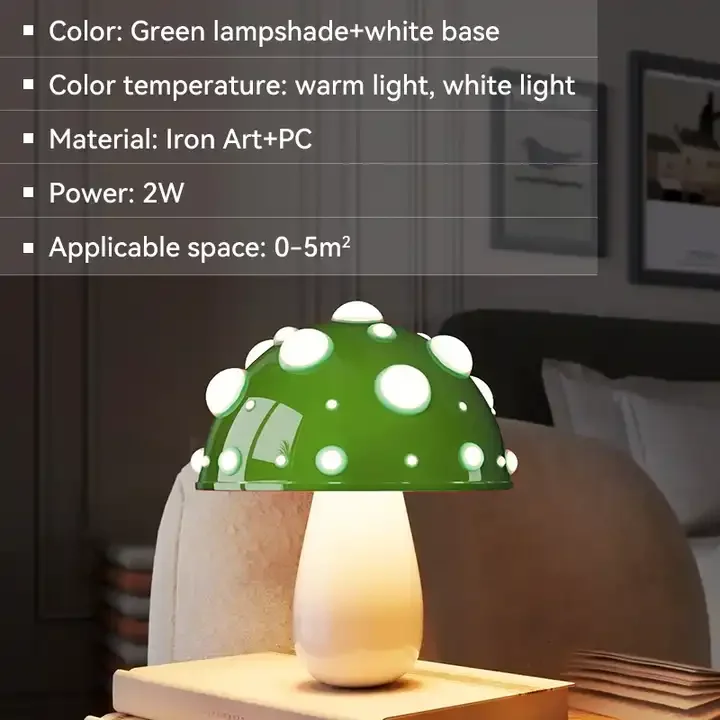 Ins Decorative Small Mushroom Table Lamp Bedroom Bedside Study Dormitory Atmosphere Desk Light USB Rechargeable Night Light Gift