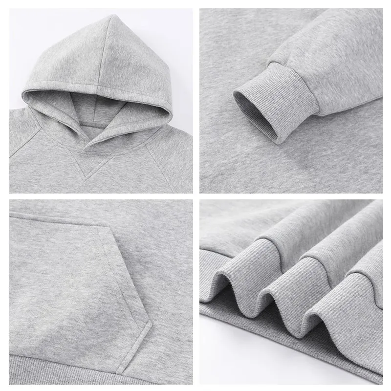 Grey Short Hooded Sweater 2025 Autumn and Winter Plus Velvet Loose Hoodie Women's Blouse