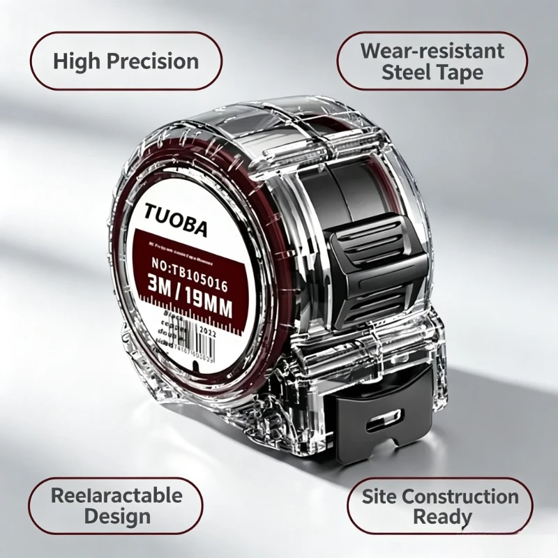 TUOBA High-grade Tape Measure High Precision Wear-resistant Retractable Steel Tape Measure Site Construction Meter Measure Tool