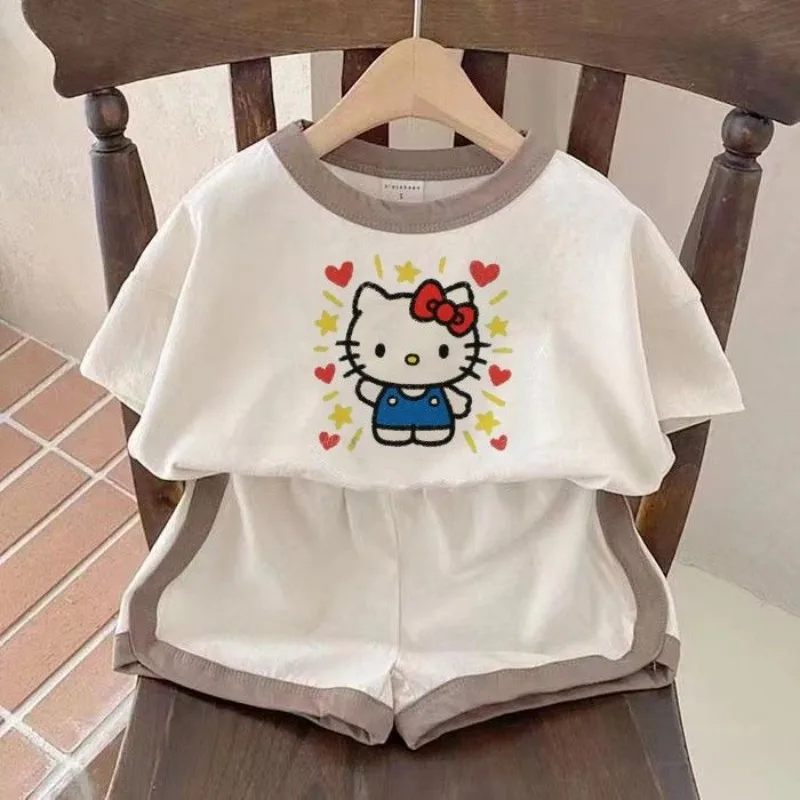 

Hello Kitty Anime Kawaii Sanrio Short Sleeve Shirt Pants Set Cute Cartoon Casual Two-piece Outdoor Sportswear Clothes Gifts