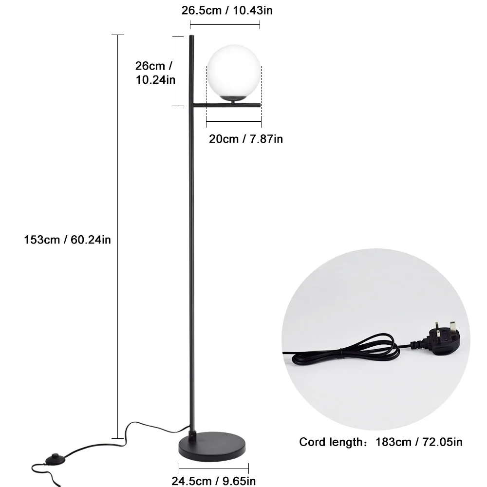 Depuley Modern Frosted Glass Globe LED Floor Lamp Pole Standing Lamp for Bedroom Living Room Energy Saving Luminaire Black 9W image 5