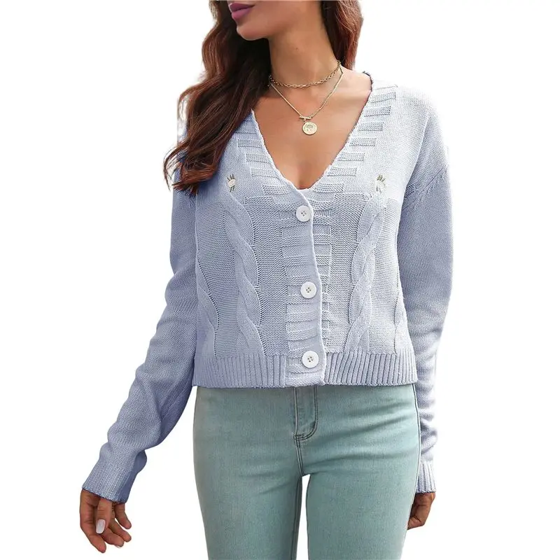 

AUAU-кардиган, свитера для женщин, массивный вязаный кардиган, свитер на пуговицах с длинными рукавами и v-образным вырезом, куртка на осень-зиму