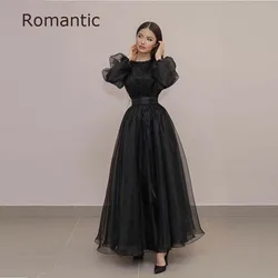 Vestidos de Noche románticos sencillos de tul con mangas abullonadas, elegantes vestidos formales hasta el suelo para fiesta de graduación de Arabia Saudita