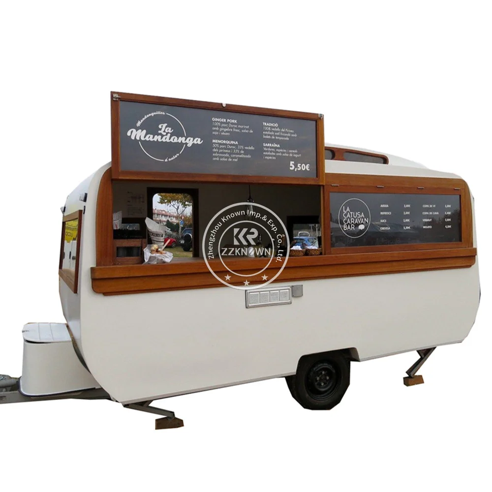 ปรับแต่งรถพ่วงอาหารครัวเต็มรูปแบบกาแฟพิซซ่ารถเข็นรถเข็นสุนัขร้อนสัมปทานรถบรรทุกอาหาร Street Ice Cream Shop Kiosk