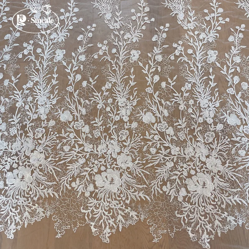 New Fashionable High Quality Net Yarn Embroidery Flower Leaf Branch Lace Fabric, Wedding Dress Cloth, DIY Material Accessories