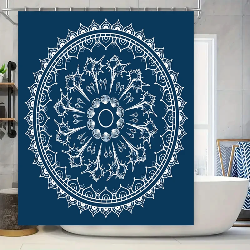 

Белая занавеска для душа с мандалой, синяя декоративная подкладка для ванны с принтом, удлиненный размер (72x84), полиэфирная ткань для водоотложной помощи Ho
