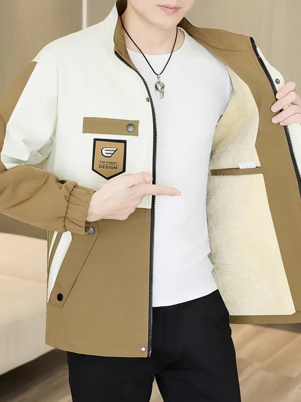 

Thiened Fce Men's Cotton Jaet Stand Collar Windproof Waterproof Warmth Faionable Urban Sle Long Sve Zipper Closure