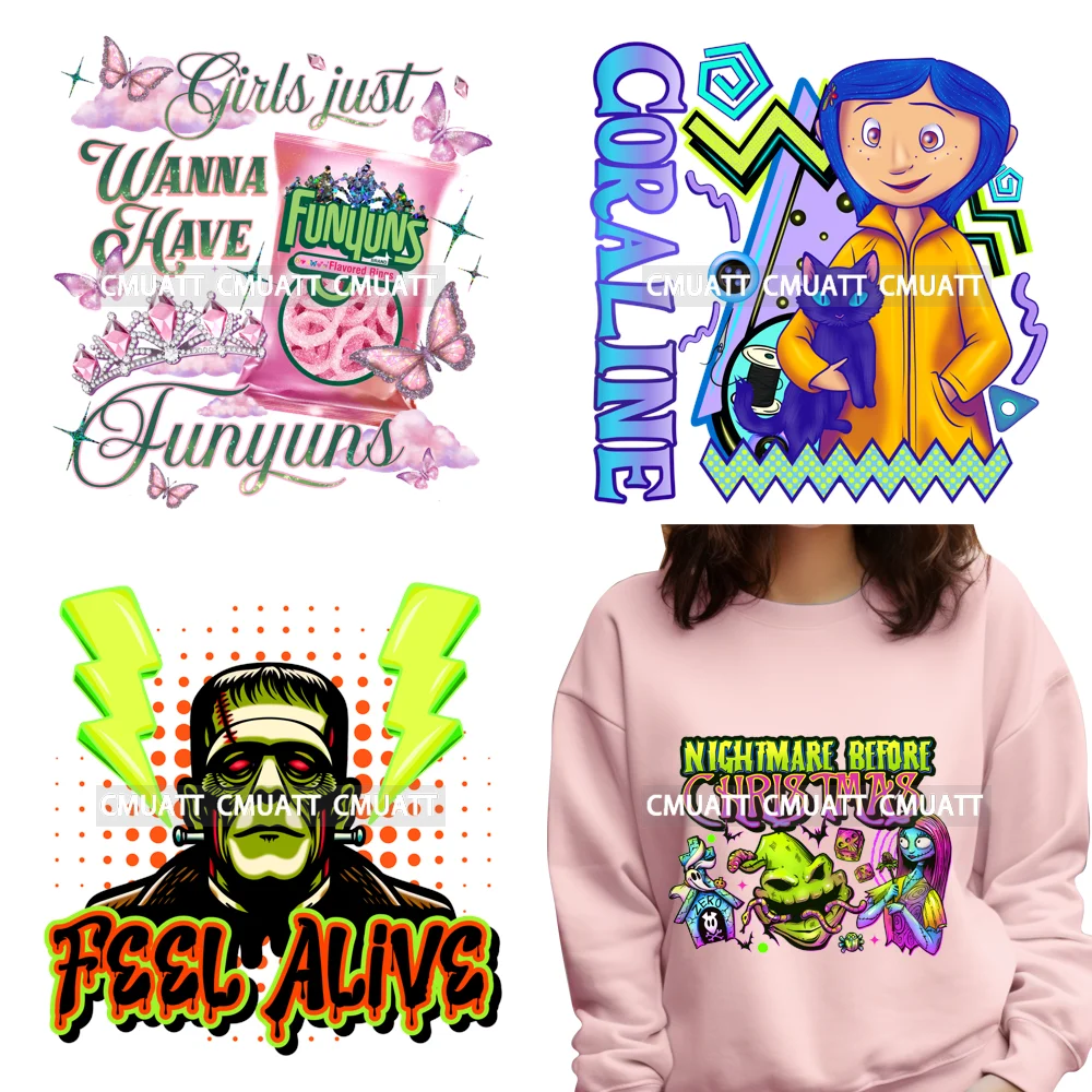 

Happy Halloween Feel Alives Horror Movie Characters Iron on DTF Washable Heat Transfers Stickers Ready to Press for Textile Bags