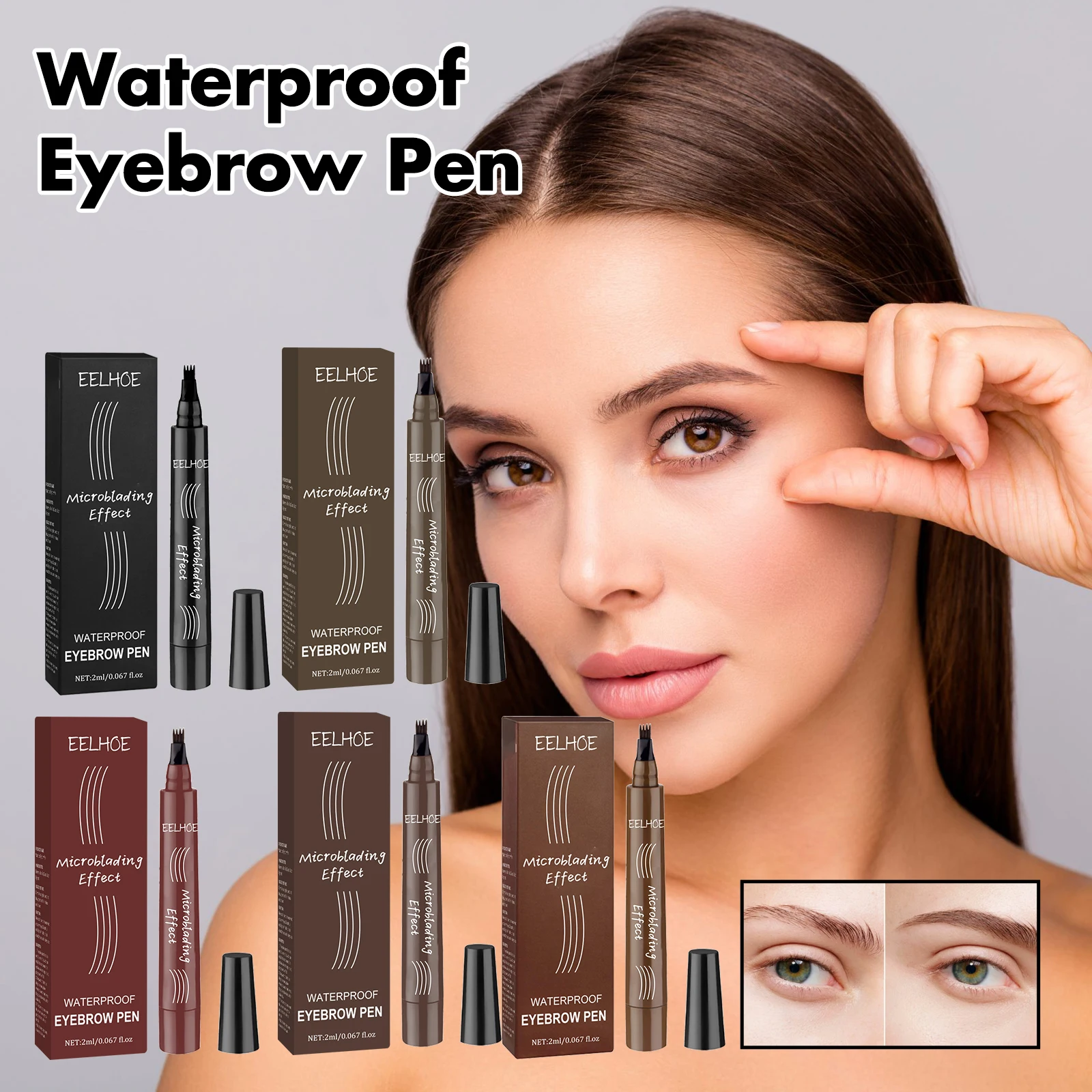 4 Point Eyebrow Pencil 4 Prong Tip Eyebrow Pen 4 Fork Eyebrow Pencil Waterproof Liquid Eyebrow Pencil Long Lasting Like Real