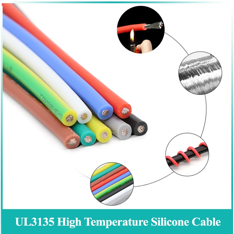 5/10m UL3135 High Temperature Resistant Cable 30 28 26 24 22 20 18 16 14 12 10 AWG Soft Silicone Insulation Tinned Copper Wires