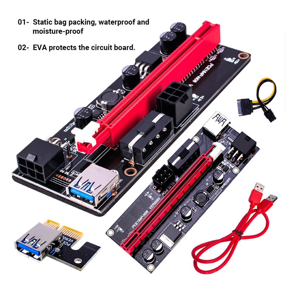 Ver009S USB 3.0 PCIe 1X to 16X Card Riser Adapter SATA 15Pin to 6Pin Power Cable Computer Components Gadgets Tools