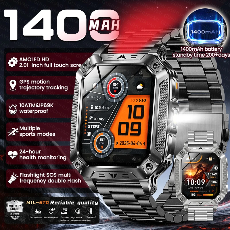 

Новые умные часы для активного отдыха с GPS, фонариком, SOS, Bluetooth-вызовами, водонепроницаемостью 10ATM, аккумулятором 1400 мАч, для мужчин, спортивные смарт-часы
