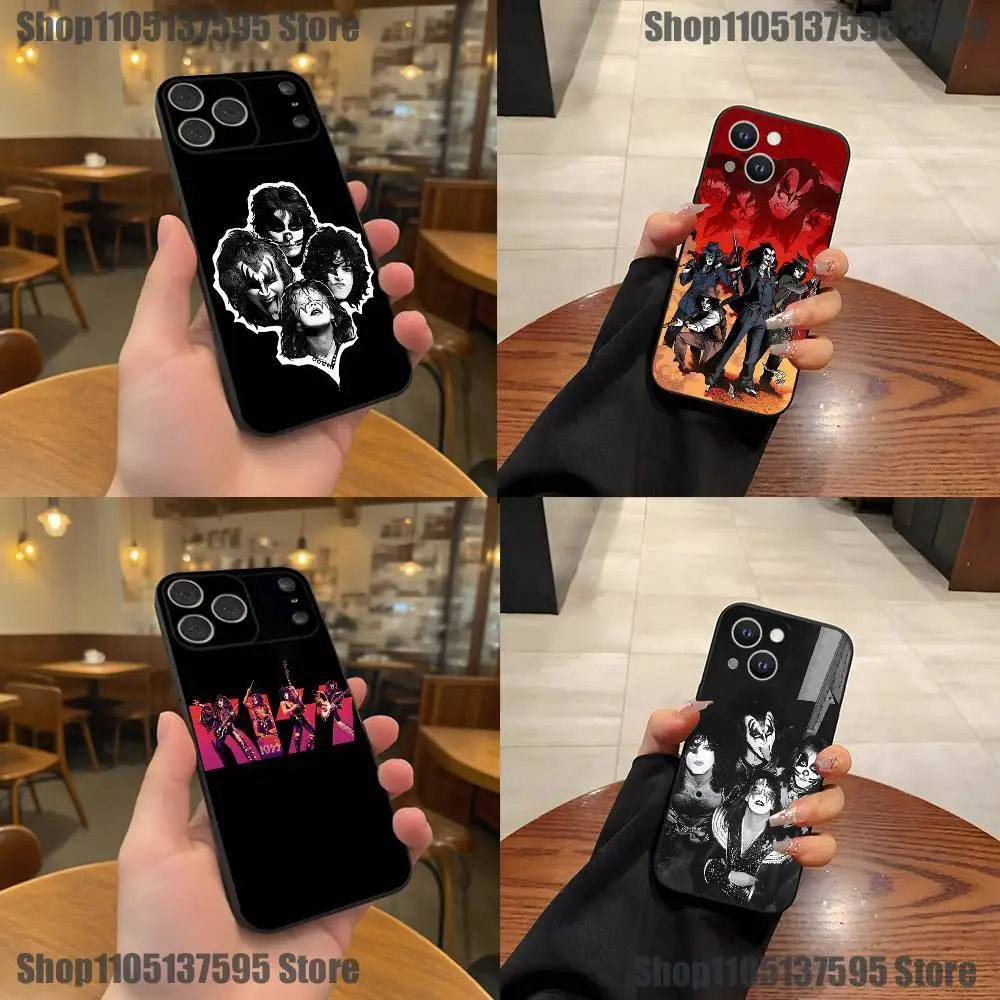 

K-Kiss Rock Band Phone Case For iPhone 17,16,15,14,13,12,11,Pro,XS,Max,XR,Plus,E,SE4,Mini Black Soft Cover