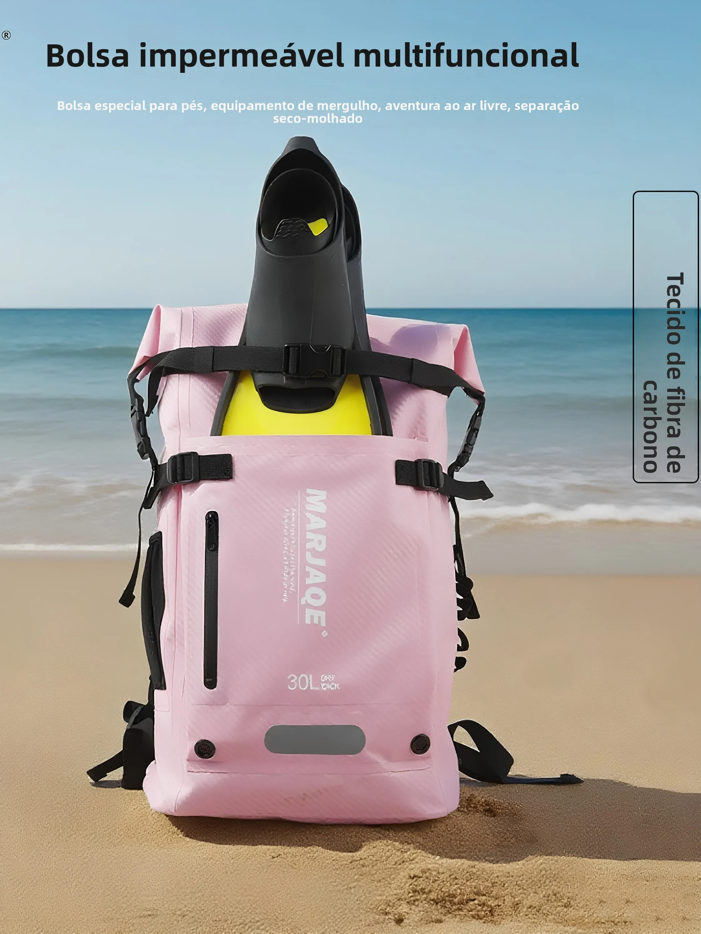 large-capacity-carbon-fiber-sports-backpack-outdoor-travel-beach-swimming-waterproof-bag-dry-wet-separation-dual-shoulder-bag