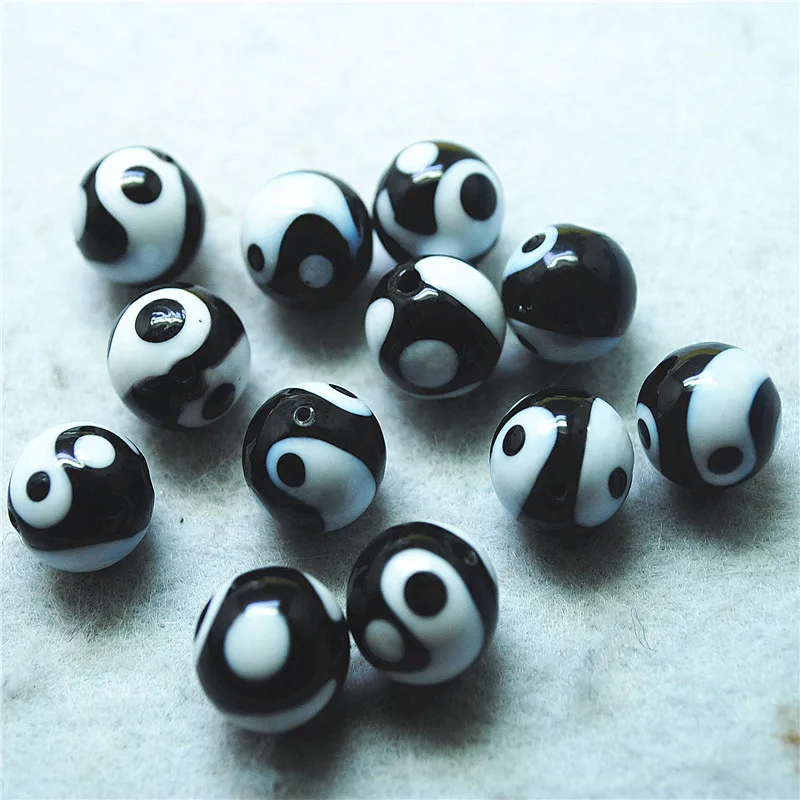 10PCS 14MM Glass Beads Gossip Yin Yang Tai Ji Round Ball For Your DIY Unique Jewelry Designs Fashion Items