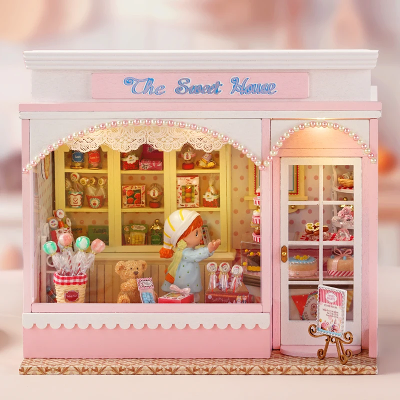 DIY Wooden Doll Houses The Sweet House Cake Store Casa Miniature Model Kit Dollhouse With Furniture Roombox for Girls Gifts