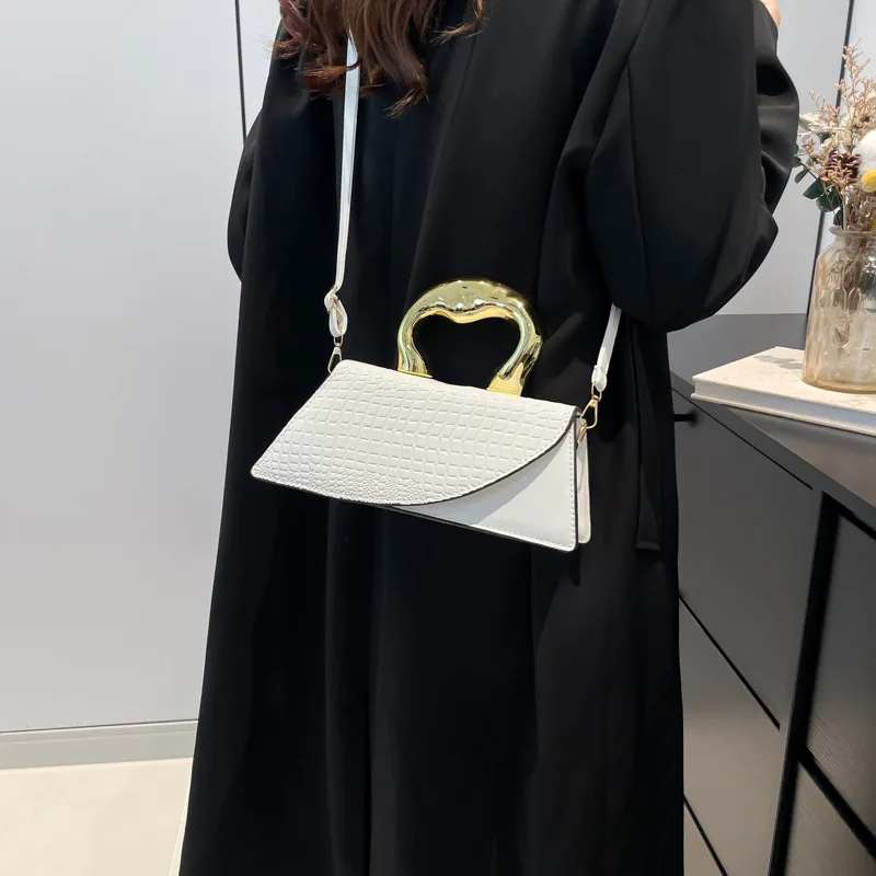 Fashionable Crocodile Pattern Small Square Bag Women's Crossbody Hard Handle Handbag Stylish Design Soft PU Leather Nylon Lining