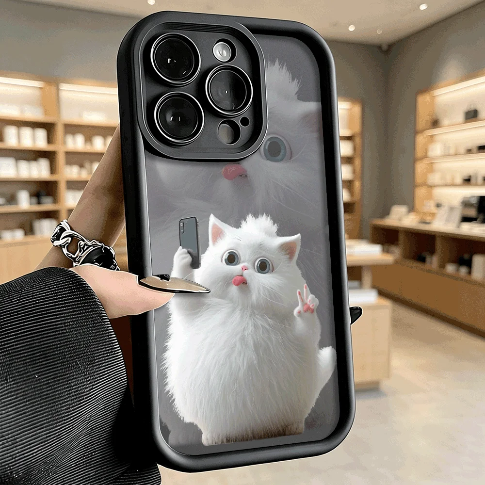 Fluffy White Cats Selfie Phone Case Anti Drop Protective Back Cover for Honor X9 X8 X7 X6 Smart 600 400 300 200 Pro Lite