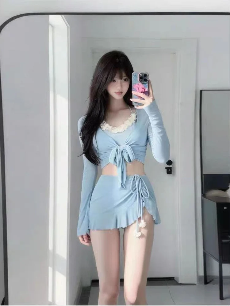 

Сексуальный купальник-бикини с дизайном «Соль и мята», термальный, для термальных источников, женский, с длинными рукавами, в стиле юбки, с чашечками для груди