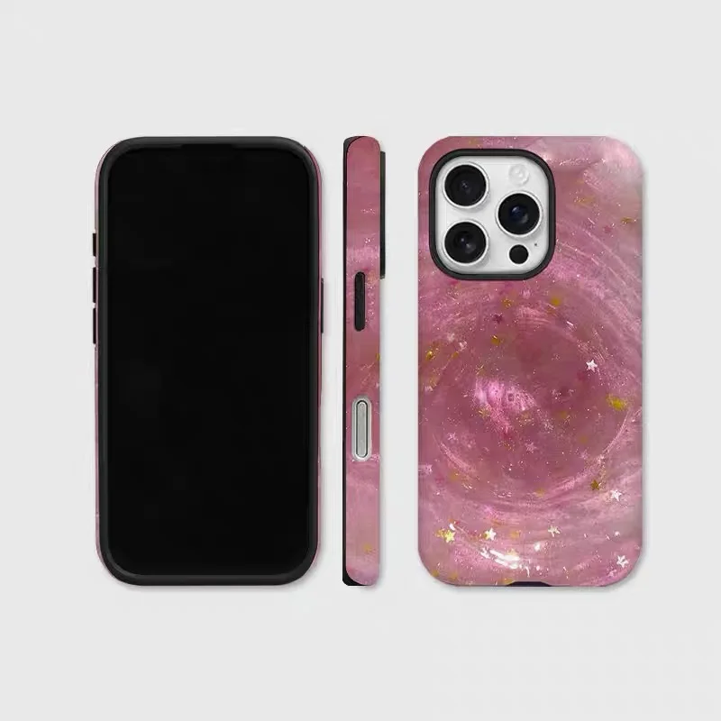 

Ins Korean Pink Purple Fun Vortex Case for IPHONE 16ProMax 15 14 13 12 11 PRO Plus X Acrylic TPU Two in One Magnetic Phone Cases