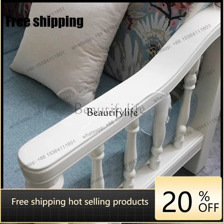 Retro Solid Wood Sofa French Vintage Style Living Room Three-Seater Straight Sofa High-End FurnitureFactory Direct