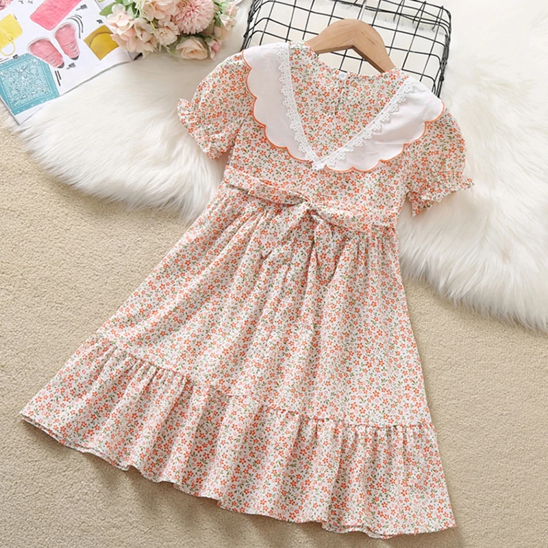 Kids Summer Dress Baby Girls Dresses Floral Print Lace Girls Clothes Children Clothing Teenagers School Costume 6 8 10 12 Years