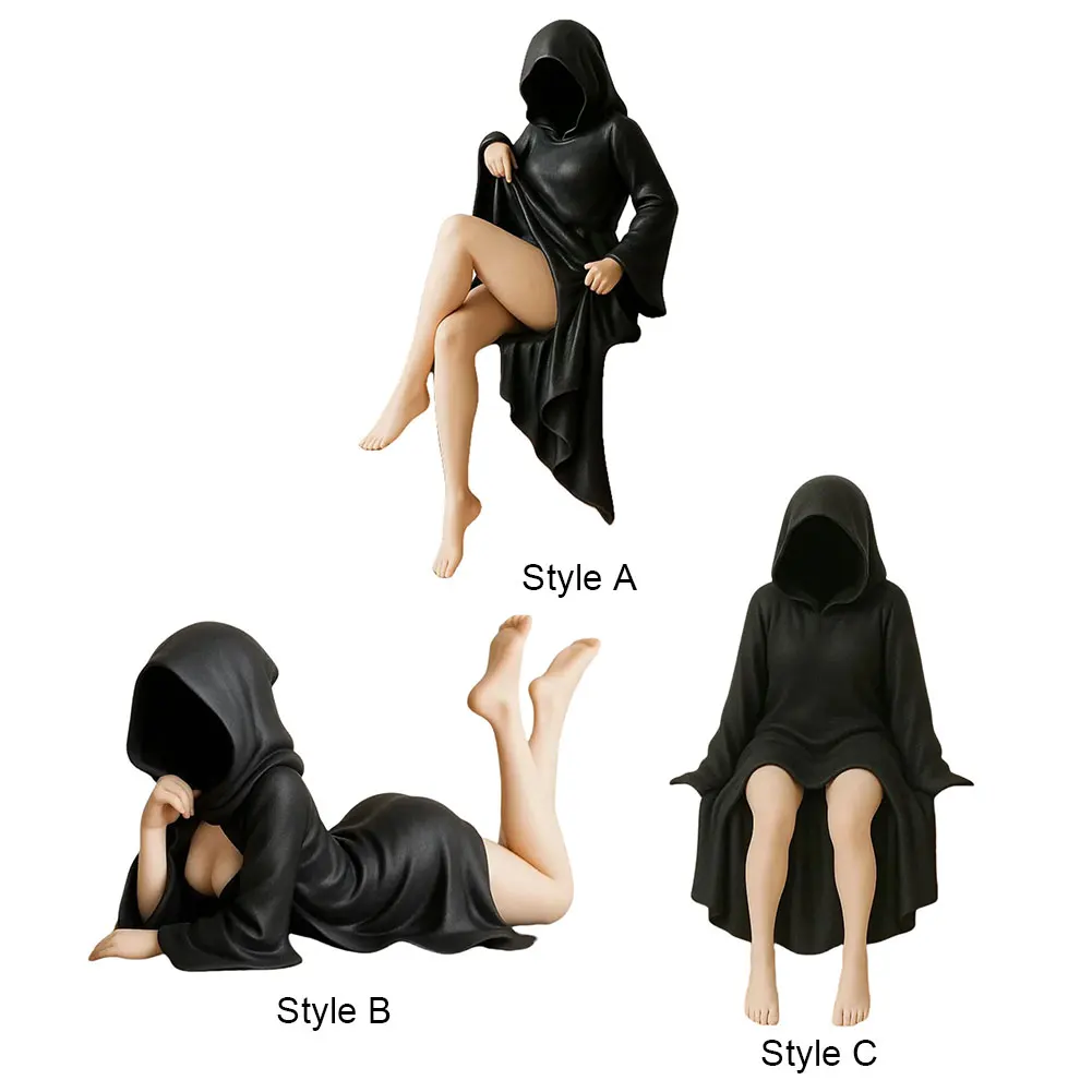 ثلاثية الأبعاد تمثال غامض القوطية الأسود رداء الملكة الشكل ملثمين النساء سطح المكتب زخرفة رف الكتب الموقد ديكور المنزل الفني هدية #5