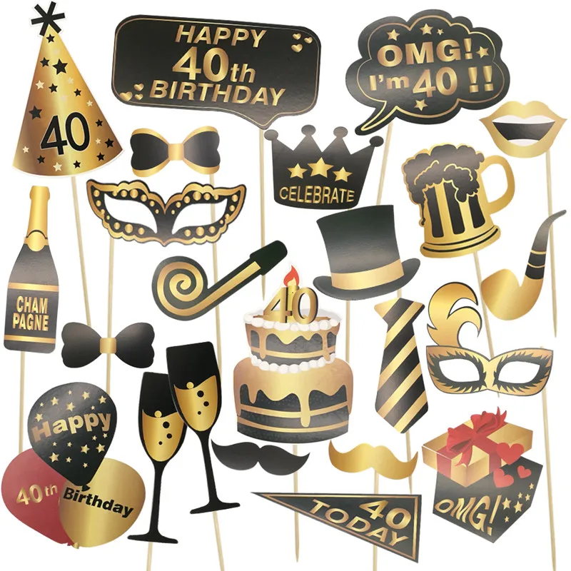 24pcs/lot 30 40 50 60 Happy Birthday Photo Props Adult Birthday Party Decoration Lips Glasses 30th Birthday Photo Booth Props view 2