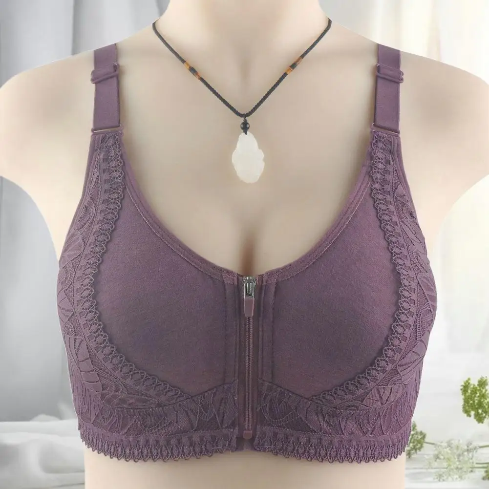 Natural Front Buckle Bra Front Zipper Push-up Sports Bra with Adjustable Straps Chest Pad for Women Breathable Non-slip