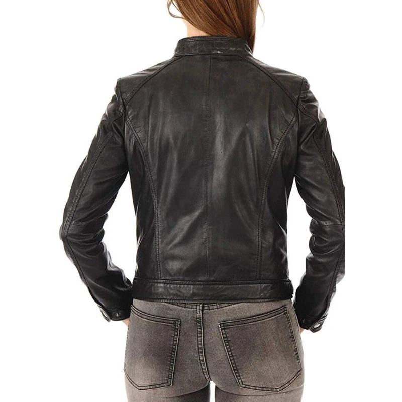 NEW Stylish Women's Genuine Lambskin Real Leather Jacket Outdoor Club Black Coat