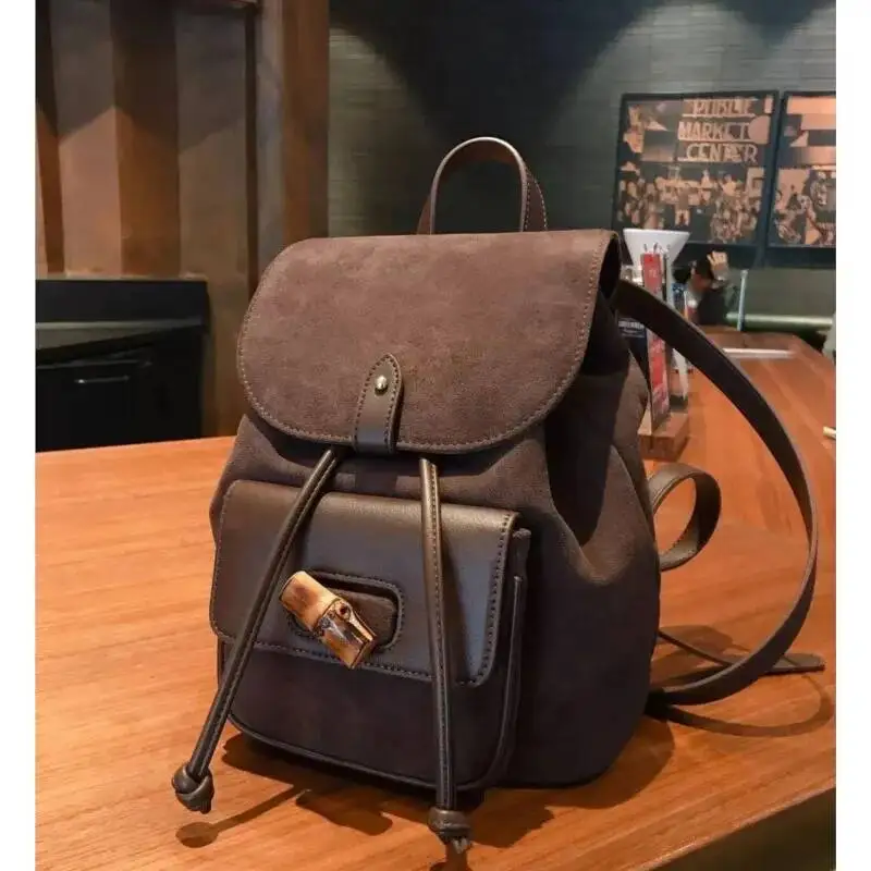 Bloom Hot Girls Brown Mini Backpack Women New Retro Versatile Suede Chic Y2k Backpacks Female Vintage Casual Mochila Aesthetic