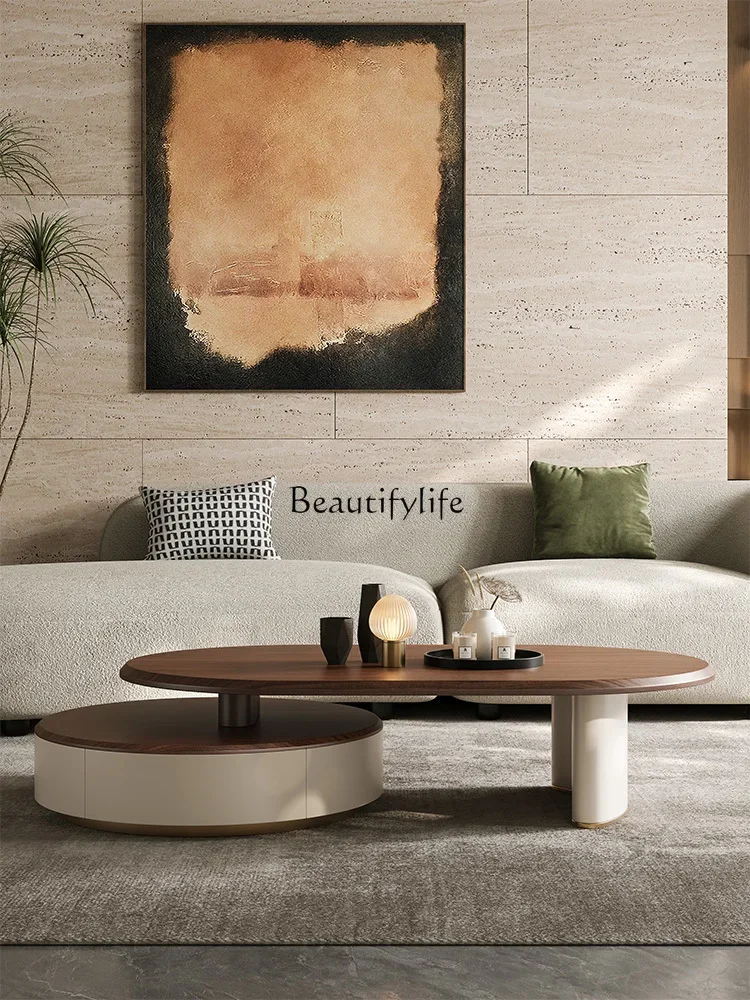 

Italian minimalist black walnut coffee table living room home modern retro retractable storage coffee table