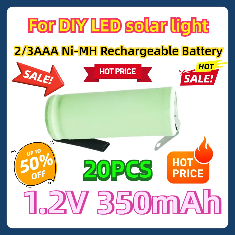 20PCS For DIY LED Solar Light 1.2V 2/3AAA Ni-MH Rechargeable Battery 350mah 2/3 AAA Nimh Cell