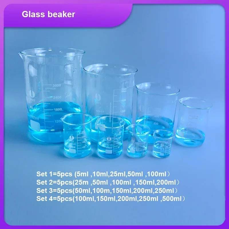 

High-quality 1set Lab Borosilicate GLass beaker all sizes chemical experiment Laboratory Equipment All sizes