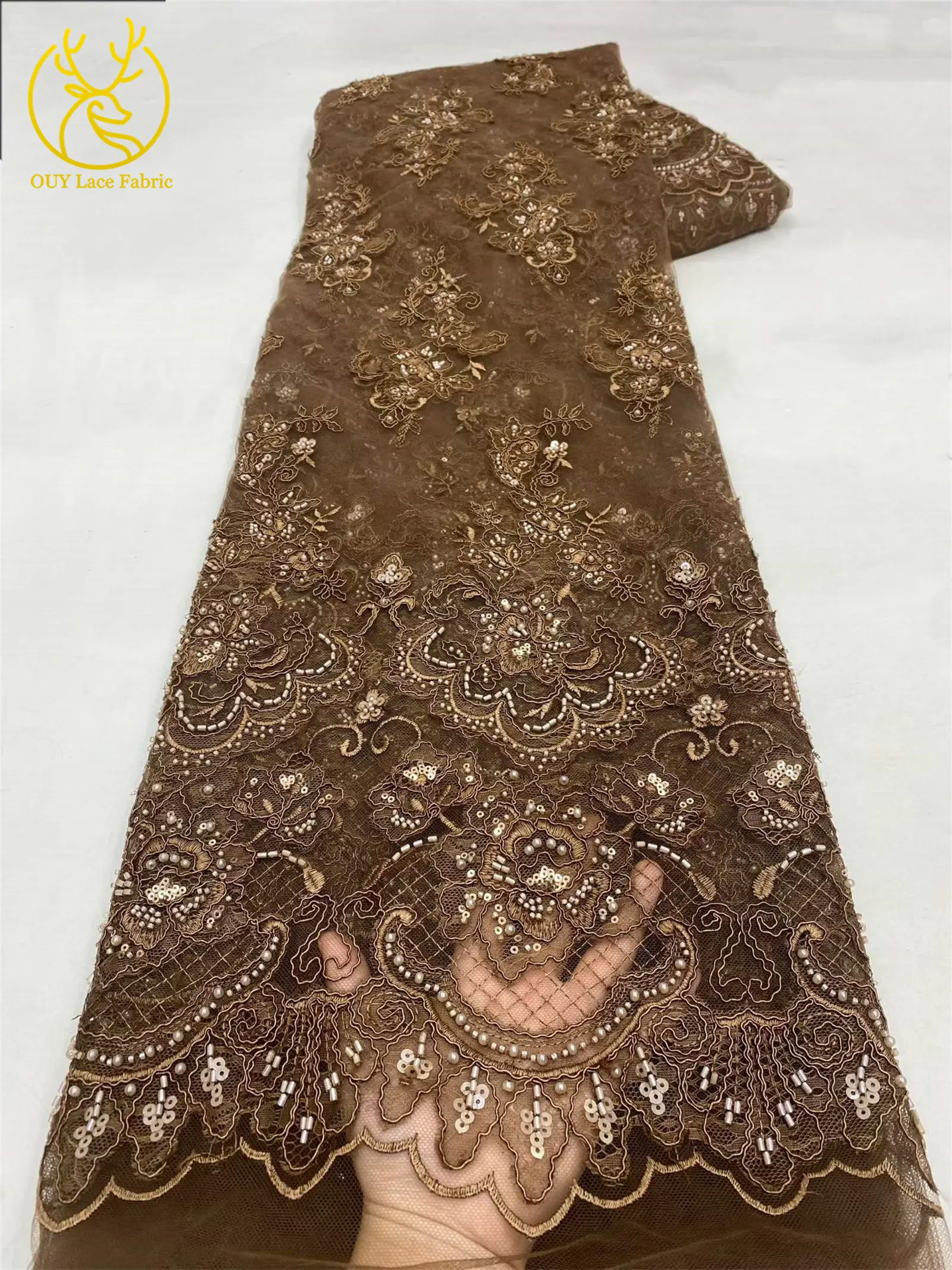 Neuer Stil Pailletten Perlen Stickerei Tüll Spitze Hochwertiger Französischer Netzstoff für 2026 Nigerianisches Braut-Abendkleid Nähen – Detail 20
