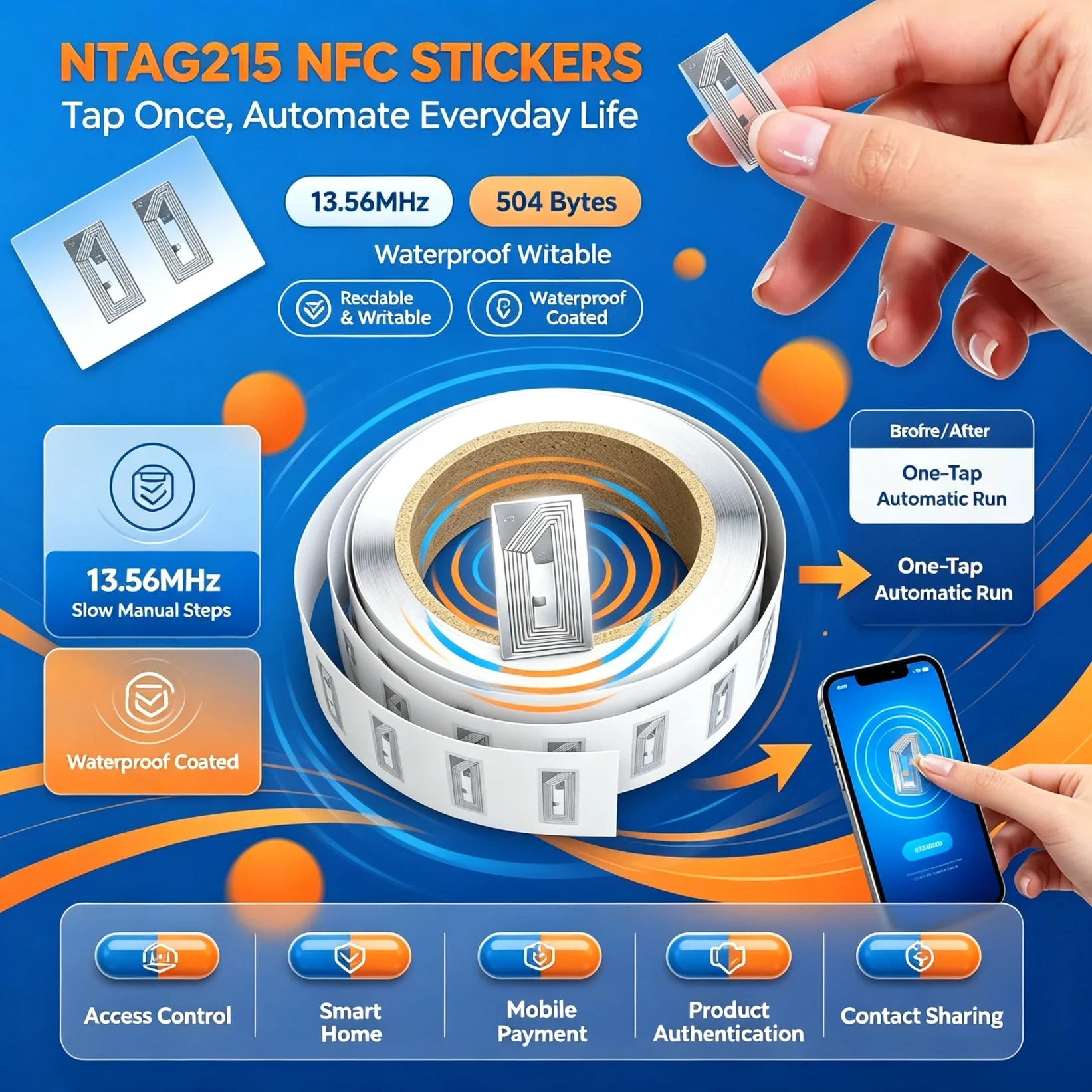 Memory Adhesive Label 10-100PCS NTAG215 NFC Tag Sticker Blank Rewritable 504-Byte  Compatible With NFC-Enabled Smartphones