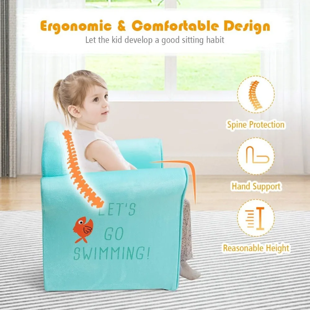 Children's Sofa Armrest Chair with Pattern, Toddler Furniture w/Sturdy Wood Construction, Preschool