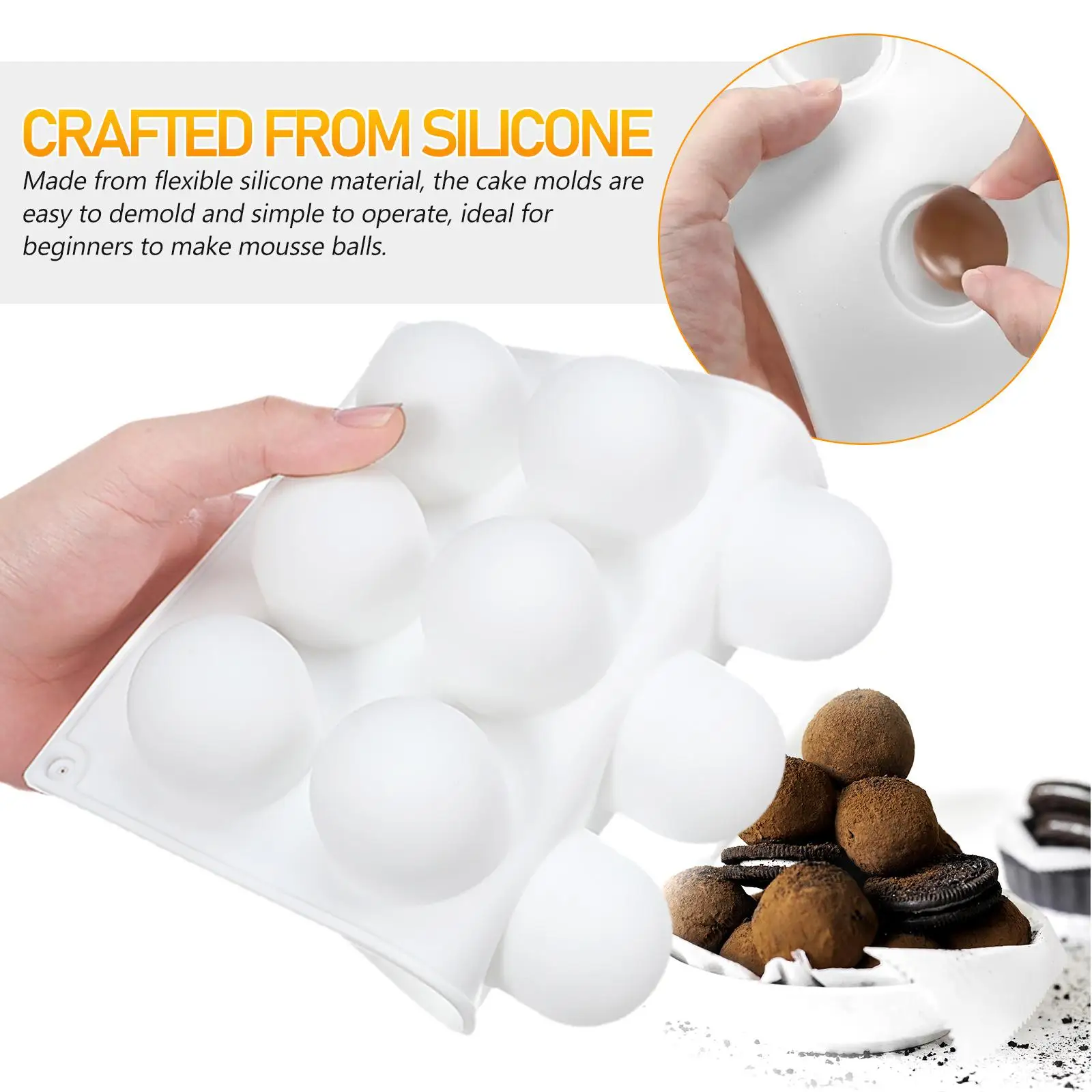 

2Pcs Silicone Baking Mold Round Ball Shape Cake Mousse Chocolate Jelly Flexible Food Grade Kitchen Accessories