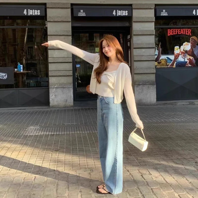 

MICOAT High Waist Straight Leg Jeans Women's Versatile Light Colored Spring Summer Faionable Slimming Denim Pants