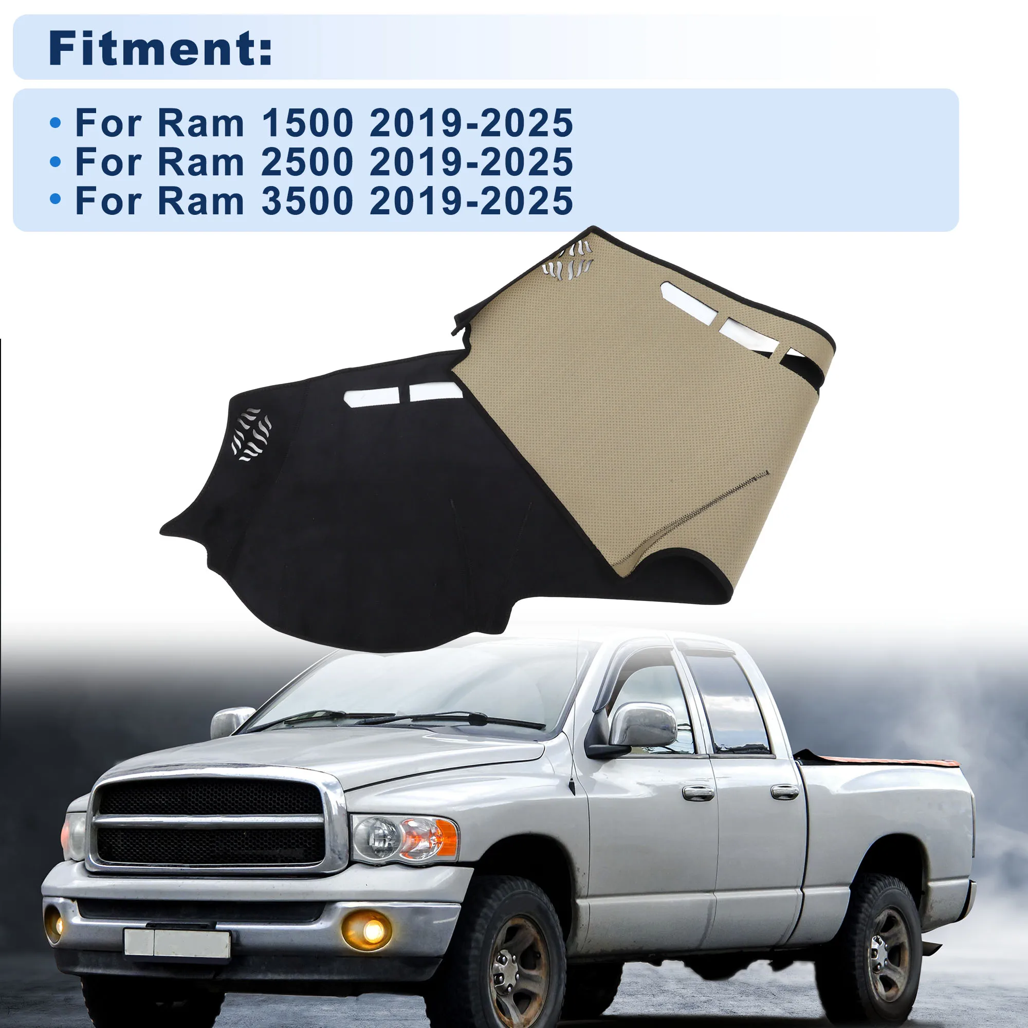 UXCELL Dash Cover for Ram 1500 2019-2025 for Ram 2500 2019-2025 Flannel Black 1 set