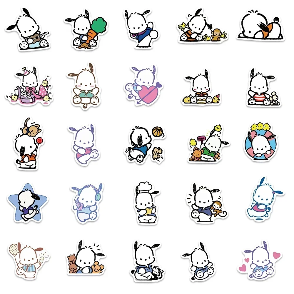 Sanrio Pochacco Cartoon Stickers Aesthetic DIY Scrapbooking Laptop Luggage Waterproof Cute Kuromi Stickers for Kids Girls