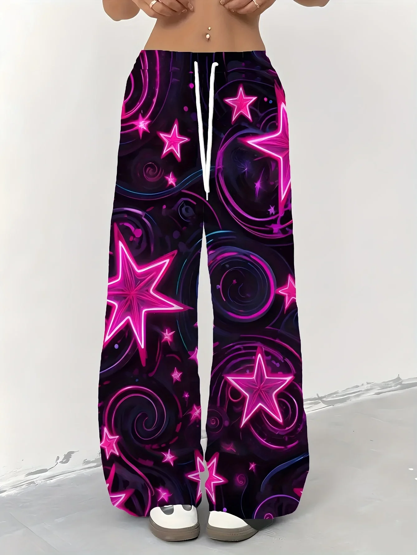 Women's Neon Pink Star Swirl Quick Dry Lightweight Pants Y2K Streetwear Loose Fit Casual Trousers for Kids
