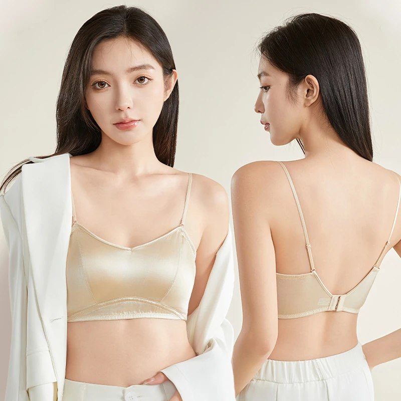 Ultra-Thin 93% Real Silk Satin Strapless Bra - Double-Sided Mulberry Silk Wireless Lingerie