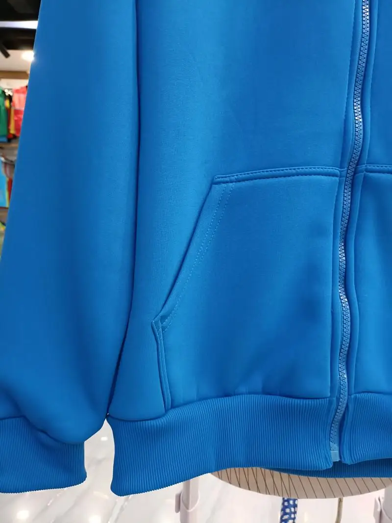 Blue Solid Color Polar Fleece Zip Up Hoodies for Male and Female Team Group Activities Clothes Custom Logo Sweatshirt with Hood