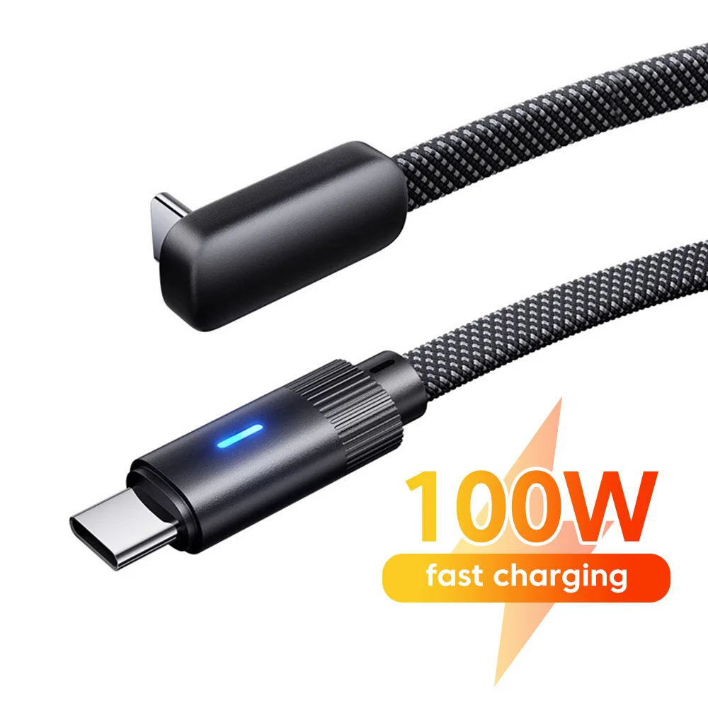 PD 100W  Fast Charging Type C Data Cord USB C L-Shape Cable 90 Degree Elbowfor iPhone 17 16 15 Samsung S25 Xiaomi Gaming Cable