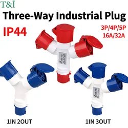 1 pz IP44 presa a Y industriale a tre vie impermeabile per cablaggio 16A 32A 3 4 5 Pin e connettore elettrico trifase 1013