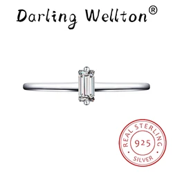 Classic Baguette Full Diamond Couple Ring For Women 100% Original Sterling S925 Silver Geometry Engagement Bridal Gift Jewelry